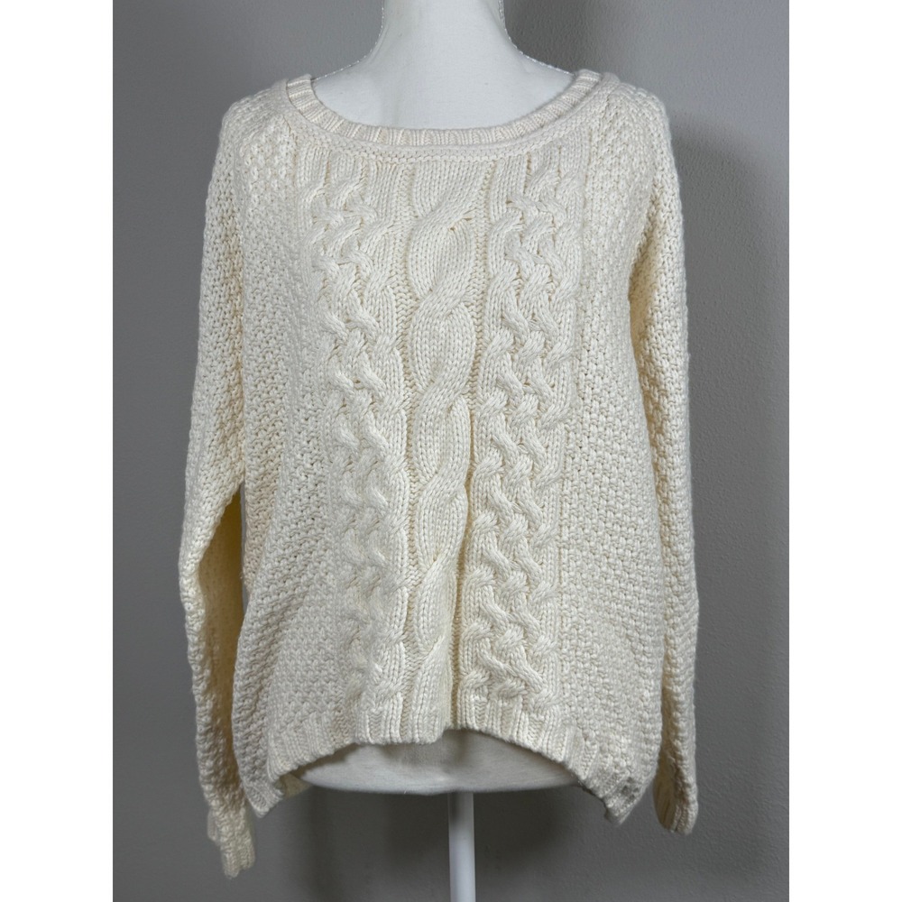 a.n.a Cable Knit Sweater Women PXL Ivory Cream Chunky Grandma Fisherman Cottage
